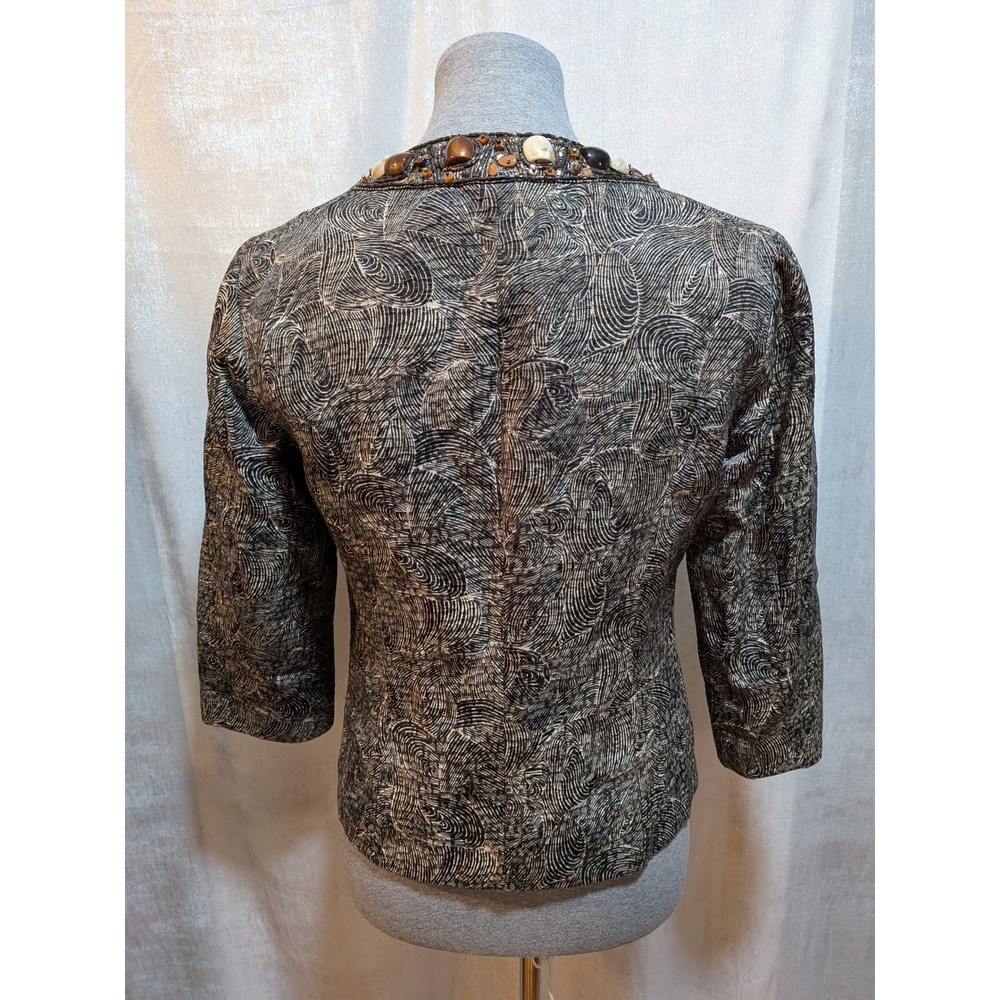 Chicos S Embellished Silk Blend Beaded Jewel Neckline Jacket Country Club Money - Picture 3 of 10
